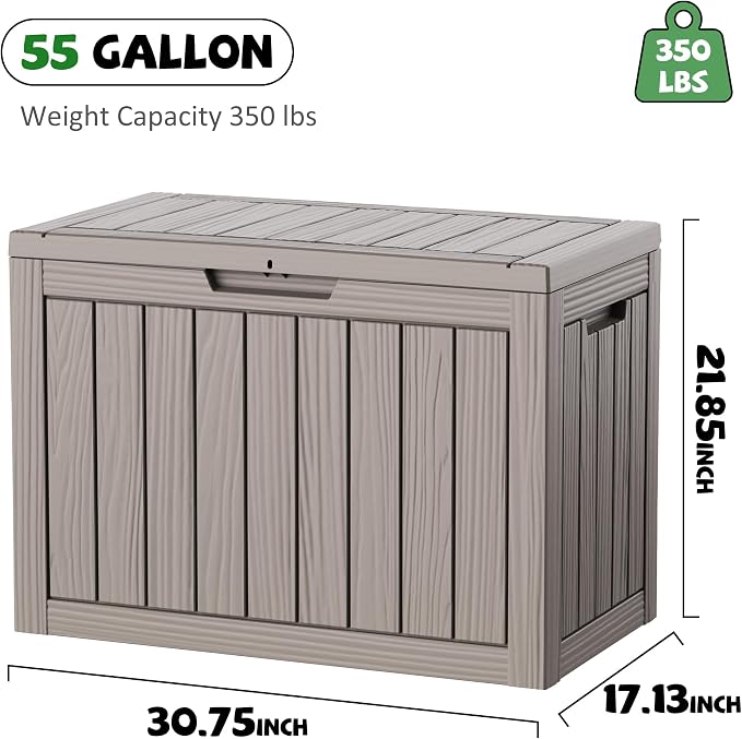 DRATO 55 Gallon Outdoor Storage Box Waterproof, Lockable Resin Deck Boxes | Weatherproof Patio Furniture, UV-Resistant Pool Supplies & Garden Tools, Backyard, Porch, Easy Asembly, 300lbs, Grey