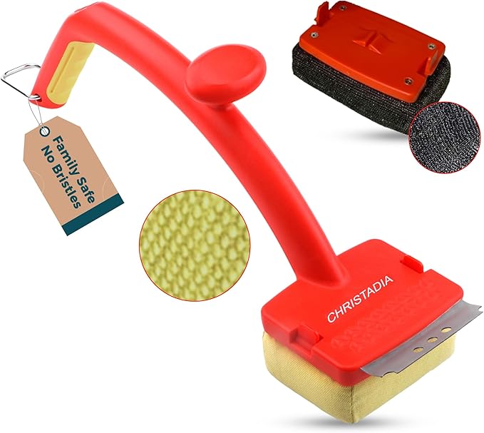 Grill Brush Bristle Free with 2 Replaceable Kevlar & Steel Fiber, Heat-Resistant Steam Grill Cleaner for Outdoor Grill, Ergonomic 18'' Long Dual Handle Safe on Cast Iron & Stainless-Steel Grates