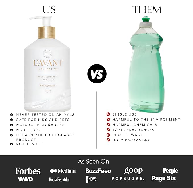L'AVANT Collective Natural Luxury Dish Soap | Plant-Based, Non-Toxic & Grease-Cutting, Safe for Kids & Pets, Refillable Glass Bottle with Pump, 16 Fl Oz | Blushed Bergamot