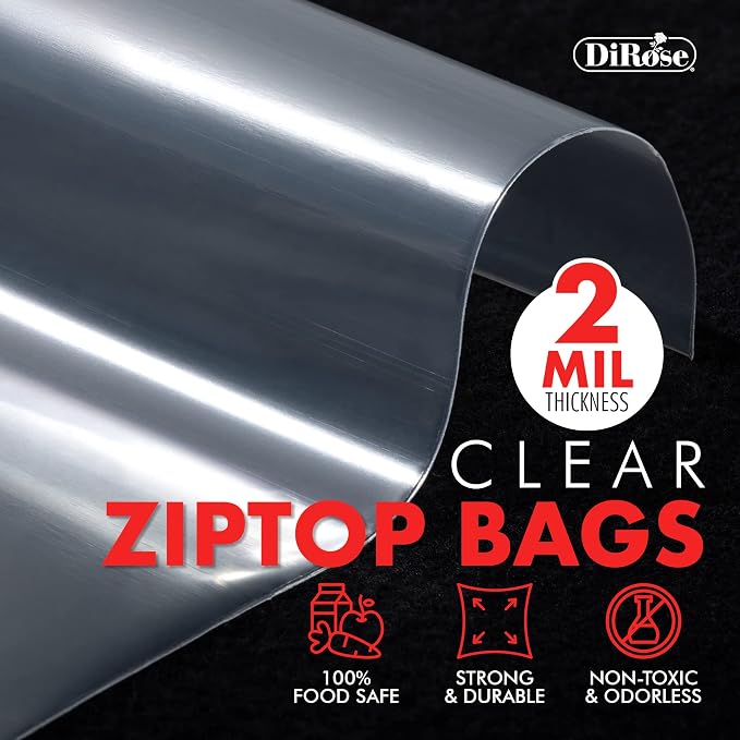 Zip Bags Clear Plastic With Zipper Seal - By DiRose | Resealable, Strong, Thick, Sturdy | For Organizing, Travel, Shipping, Packaging, and Storage | 5x8 | 100 Pack