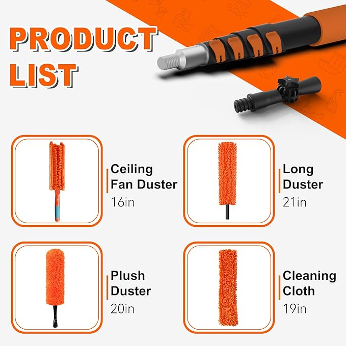 SISIUPASSIE 26FT Reach Ceiling Fan Cleaner Duster, Ceiling Fan Blade Cleaner with Extension Pole, Washable & Replaceable Microfiber Feather Duster Kits
