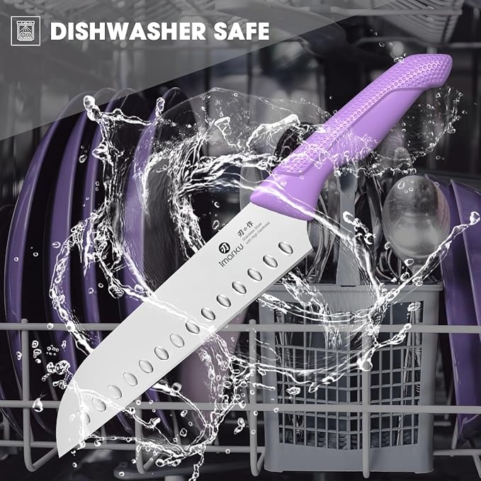 imarku® Kitchen Knife Set, Sharp Knives Set with Built-in Sharpener, Stainless Steel Block Knife Set and Non-Slip Ergonomic Handle, Dishwasher Safe, 14 PCS Professional Knife Set for Gift, Lavender