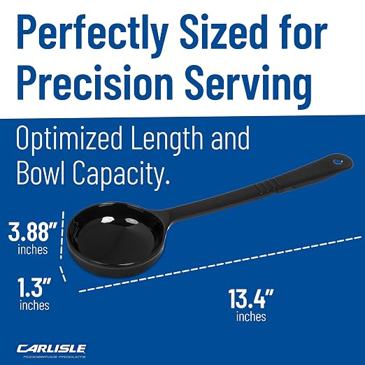 Carlisle FoodService Products 399003 Solid Long Handle Portion Control Spoon, 6 oz, Black (Pack of 12)
