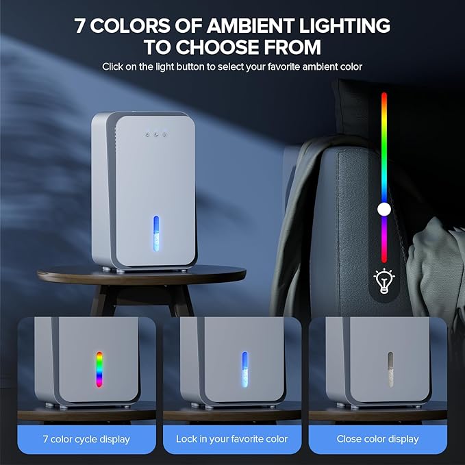 Dehumidifier for Home,1000 sq.ft Dehumidifier for Basement Bathroom Bedroom with Auto Shut Off, Built-in Aromatherapy Diffuser,7 Colors LED Light, Quiet Dehumidifiers with Sleep Mode(CS08-Cream)