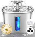 Veken Innovation Award Winner Stainless Steel Cat Water Fountain, 108oz | Automatic Pet Fountain Dog Water Dispenser with 3 Replacement Filters & Silicone Mat, Gifts for Cats, Dogs (Silver)