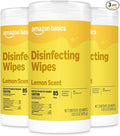 Amazon Basics Disinfecting Wipes, Lemon Scent, for Sanitizing, Cleaning & Deodorizing, 255 Count (3 Packs of 85), Packaging May Vary