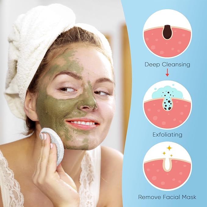 50-Count Compressed Facial Sponge, GAINWELL White Cellulose 100% Natural Cosmetic Spa Sponges for Facial Cleansing, Exfoliating Mask, Makeup Removal