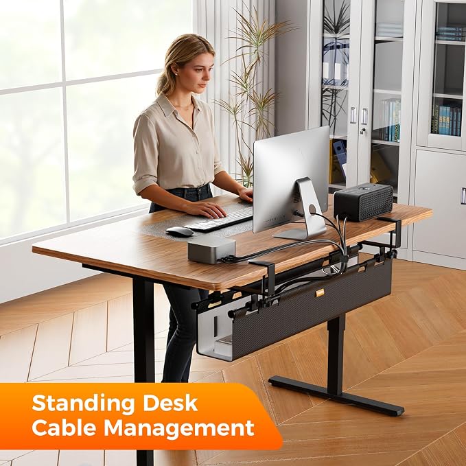 Cable Management Tray Under Desk, 38" No Drill Standing Desk Cable Organizer with Clamp/Screw Mount,Wire Cord Organizer for Table, Cable Tray for Office, Home