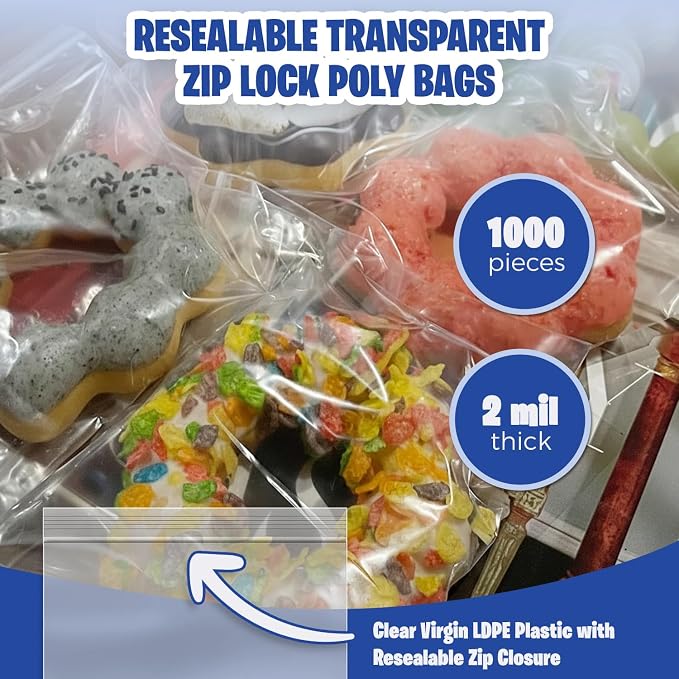 Seal Fresh 5 x 5 Inch Resealable Plastic Bags 1000 Pack — Clear Reclosable Snack Bags with Zipper Seal Top for Treats, Crafts, Small Parts, Storage