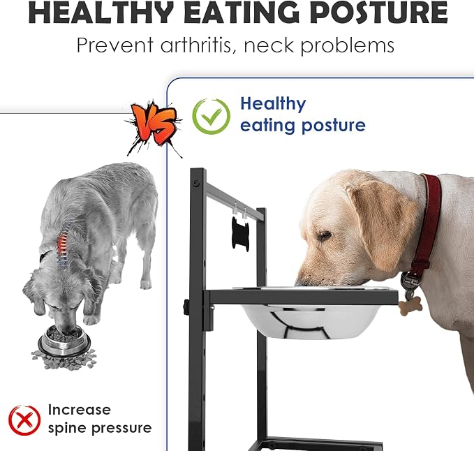 ADENGL Elevated Dog Bowls for Dogs,Raised Dog Bowl Stand with Two 1700ML Stainless Steel Bowls, Adjustable Tall Dog Food Water Bowls