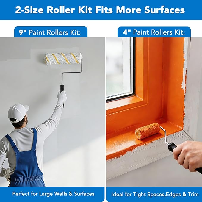SOUTHGATE 36PCS Paint Roller Kit with 4-Section Pole, 9''& 4''Roller Trays, Heavy-Duty Frames, Microfiber Paint Rollers, Brushes & Scrappers, House Painting Tools for Walls, Ceilings & Home Renovation