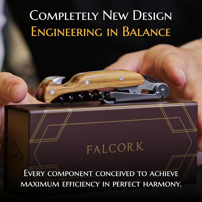 Corkscrew for Professionals FALCORK® 144 Efficiency – Exclusive One-Step Wine Key & Bottle Opener for Intensive Use in Hospitality with an Optimally Marked Helix & Smooth Natural Olive Wood Handle