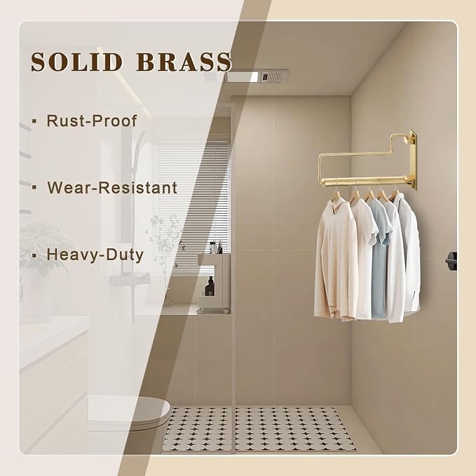 Clothes Hanger Gold Brushed Folding Clothes Drying Rack Wall-Mounted Clothes Organizer for Laundry Room Closet