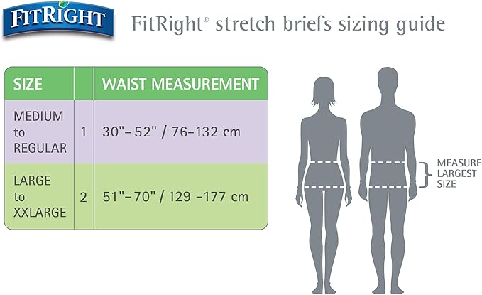 FitRight Stretch Adult Incontinence Briefs with Tabs, Ultra Absorbent, Size 1, 30" to 52", 80 Count
