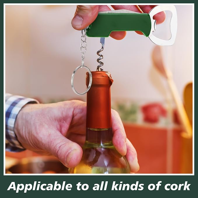 Ziliny 24 Pcs Bottle Opener Keychain Bulk Wine Bottle Beer Opener Keychain 3.27" Stainless Steel Corkscrew Waiter Corkscrew Wine Keyring Gifts for Christmas Bar Party Wedding Home (Green)