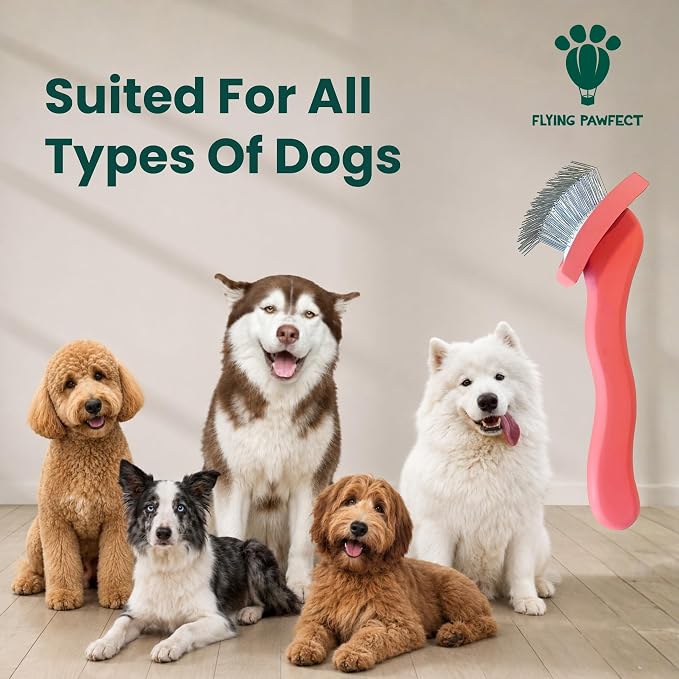 Slicker Brush for Dogs - Long Pin for Poodles, Doodles & Long Haired Dogs, Deshedding & Dematting Tool, Slicker Dog Brushes for Grooming (Coral, Curved Small)