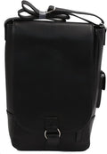 Vino2 Two Bottles Saddle Leather Wine Tote Messenger Carrier (Black)