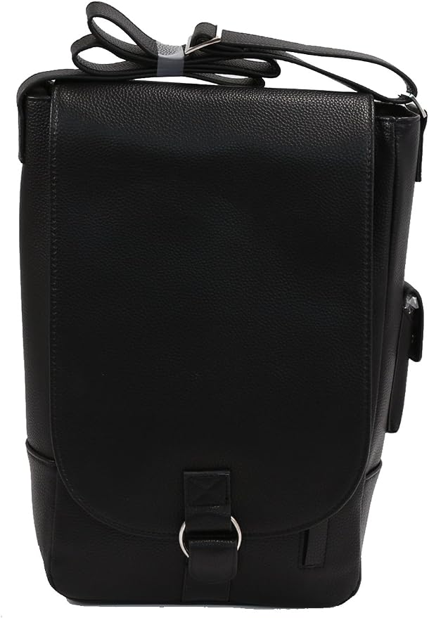 Vino2 Two Bottles Saddle Leather Wine Tote Messenger Carrier (Black)