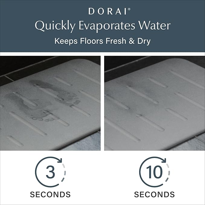 Dorai Home Stone Bath Mat Set - Premium Diatomaceous Earth Bath Floor Mats with Non-Slip Base, Fast-Drying Modern Shower Mat for Bathroom | Rain Slate, 2 Pack - 23.6"x15.4"