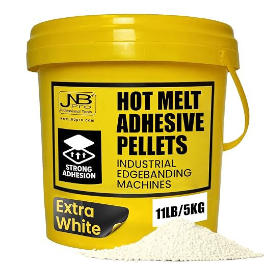 EVA Hot Melt Adhesive for Edge Banding Machine, Edge Band Woodworking Glue Pellets for PVC, ABS, Acrylic, Wood Veneer, Melamin Edgeband etc. (5kg/11lbs, Extra White)