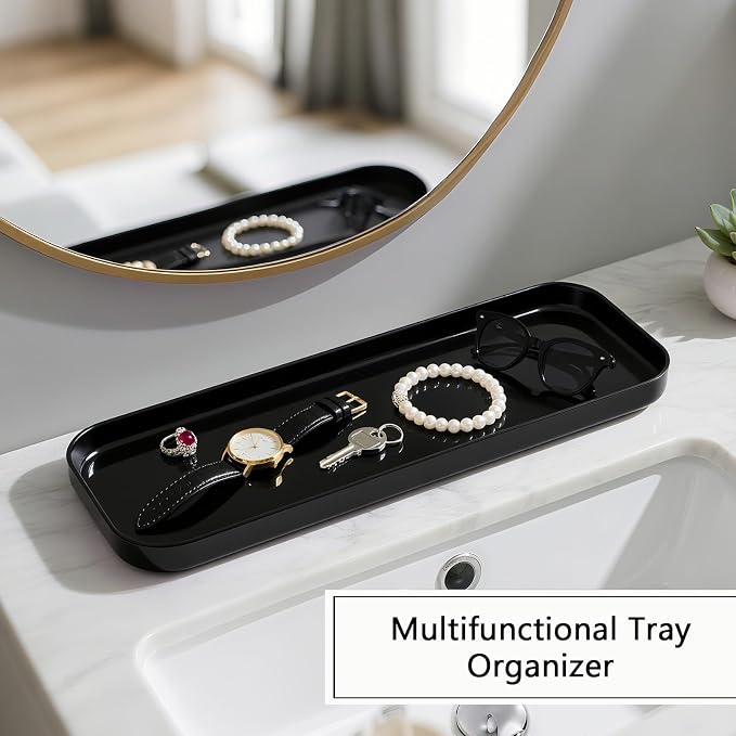 9 Pieces Black Bathroom Accessories Set, Gorgeous Gold Bathroom Set, Trash Can, Toilet Brush, Soap Dispenser and Toothbrush Holder, Soap Dish, Tumber, Qtip Holder, Tray, Sink Countertop Set Decor