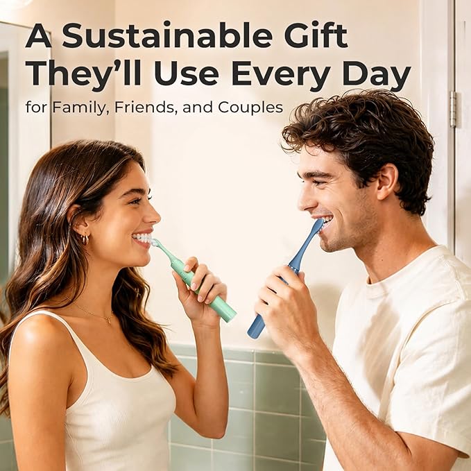 ODAY Electric Toothbrush Sets Blue+Green, 2 Pack Sonic Toothbrush with Wall Mounted Toothbrush Holder and 8 Brush Heads for Gift,Travel, Family, Friends
