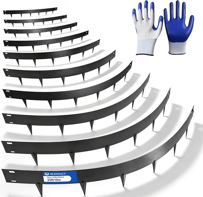 33ft. Metal Lawn Edging 10 Pack 4.5 inch, Black, Decorate Garden and Fence | Includes a Pair of Gloves, Bendable Hammer-in Steel Edging Landscape, Easy Installation, Adaptable to Various Outdoor Spaces