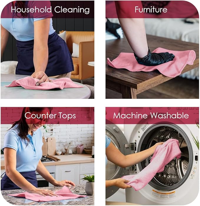 Avalon Towels Microfiber Cleaning Cloths (Value Pack of 12) - Size 12 x 12 Inches, Highly Absorbent Cleaning Rags, Lint Free, Reusable and Washable, Microfiber Towels for Cars