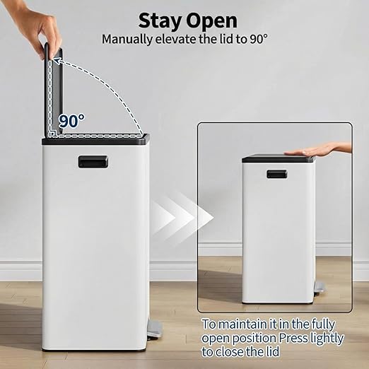 GarveeHome 16 Gallon Dual Compartment Trash Can, Stainless Steel Recycling Trash and Recycle Bin Combo with Step Pedal, Silent-Close Lid, Odor Control & Pet-Proof Design for Kitchen, Office