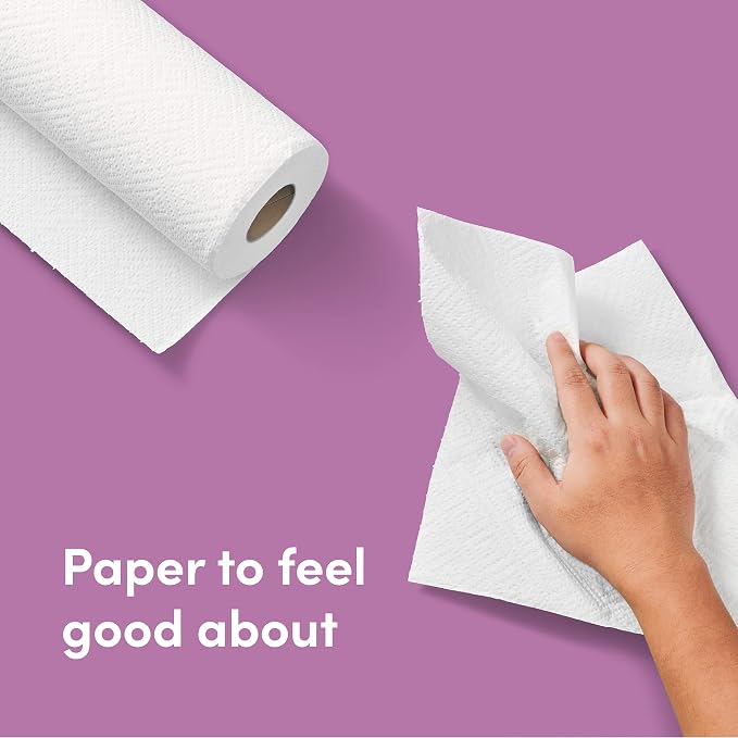 Amazon Aware Bamboo Paper Towels, 12 Rolls, 2 ply, FSC Certified, 150 Sheets, 1800 Count, Pack of 12, Plastic-Free, White