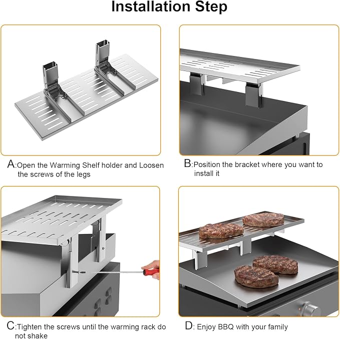 Universal Grill Foldable Warming Rack/Shelf for Blackstone 17'' 22'' 28'' 36'', Pit Boss,Camp Chef and Most Flat Top/Table Top Griddle Grill,Stainless Steel BBQ Shelf Replacement Parts,2 Pack