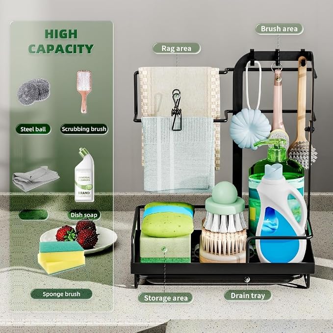 Sink Counter Organizers Rusts Iron Shelf Towel Rod Hook For Sponge Gloves Brush Cloth Drying Rack