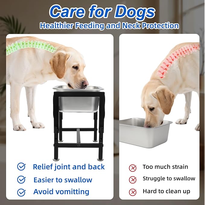 YUEPET Outdoor Elevated Dog Water Bowl, 1.25 Gallon Bowl for Dogs | 4 Adjustable Heights, 1.25 Gallon Stainless Steel Bowl, Raised Stand, Food and Water Use, Indoor Outdoor Use, Large Dogs