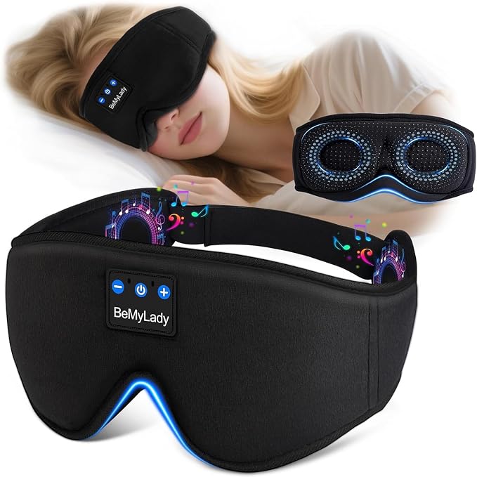 Sleep mask Headphones,100% Blackout 3D Zero Eye Pressure Bluetooth Sleep mask Breathable Eye mask with Bluetooth Headphones Sleep Headphones for Side Sleepers, 14H Playtime&Bluetooth 5.4 Black