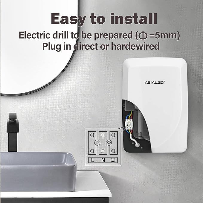 Hand Dryer for Bathroom Commerical, ADA Compliant Thin Automatic Electric Plug in Hand Dryers,Optional Energy -Saving 700W,High Speed,White ABS Cover,Wall Mounted