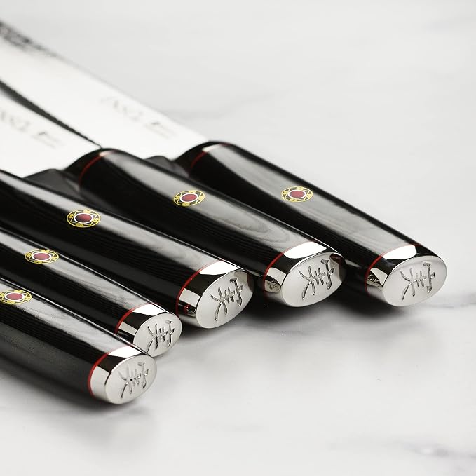 Enso SG2 18 Piece Knife Set - Made in Japan - 101 Layer Stainless Damascus with Dark Ash Knife Block