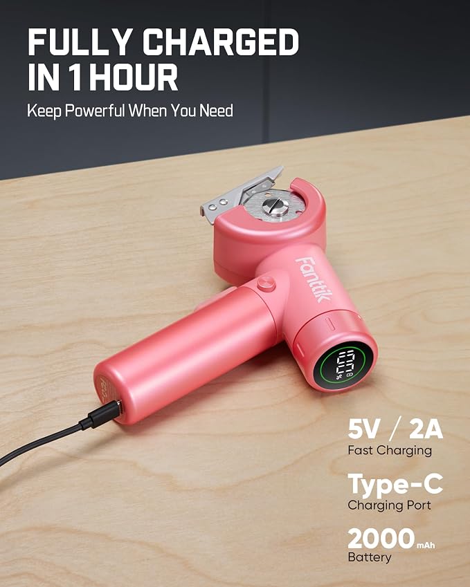 Fanttik C8 Nano Easyswap Electric Scissors with LED Display, Type-C Rechargeable Cordless Cardboard Cutter with 2 Blades, EasySwap Blade Change, LED Light, for Thin Cardboard Box Carpet Leather, Pink