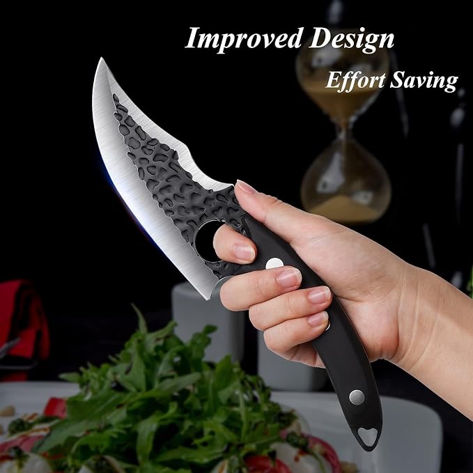 DRGSKL Huusk Japan Knife Upgraded Version, Fillet Caveman Viking Knives | High Carbon Steel ATS-34, Portable Sheath, Full-Tang Wood Handle, Gift Box, Anti-sticking & Antirust Hammer Texture