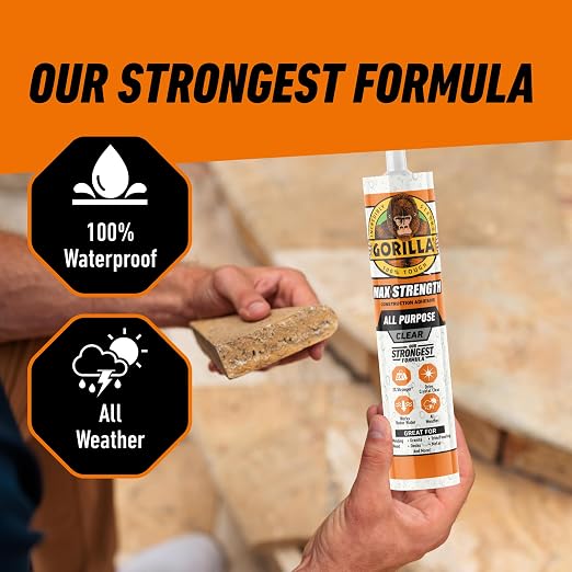 Gorilla Max Strength Construction Adhesive, Clear Glue, 9 Ounce Cartridge (Pack of 12) - Gap Filling and Waterproof