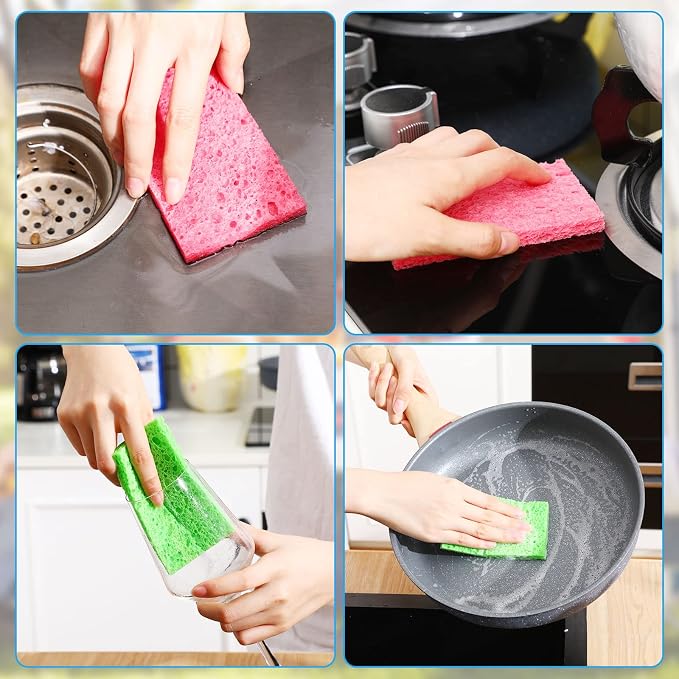 Zhengmy 100 Pieces Sponges Bulk Sponges Kitchen Compressed Sponge Natural Dish Sponge Compressed Wood Pulp Cleaning Without Scratching for Kitchen Bathroom, 3.9 x 2.4 x 0.12 Inch (Multicolor)