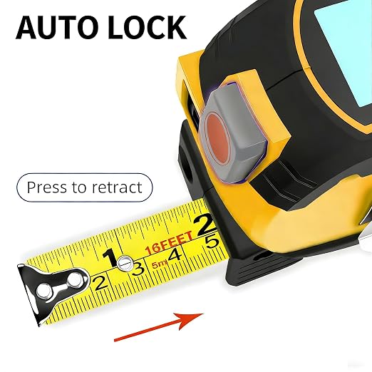 Voice Intelligent Tools Tape Measure 3-in-1 Laser Digital Measuring Tape Ruler-LCD Backlight 5M/16Ft Tape & Laser 80m/262Ft Rangefinder,Crosshairs Markings,Data Storage (Yellow, 80m/262ft)