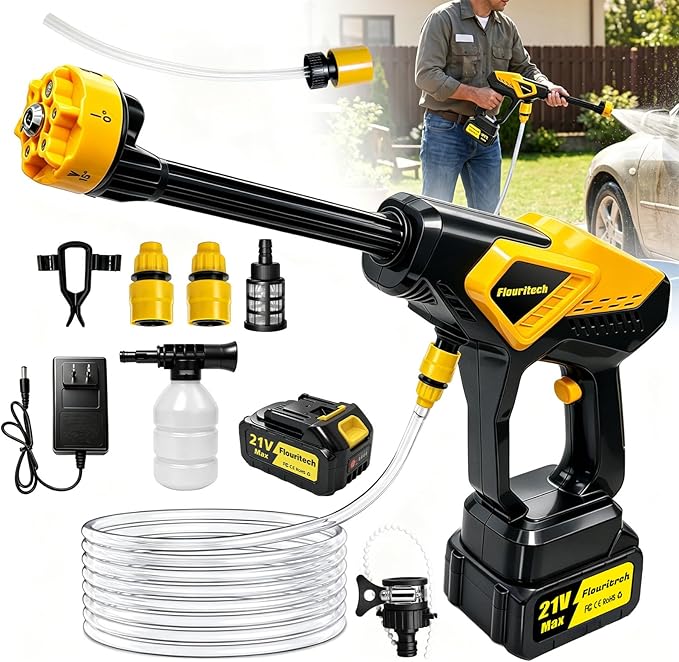 Cordless Pressure Washer, 1450 PSI Portable Power Washer with 6-in-1 Nozzle | Battery Powered Pressure Washer, Handheld Power Washer Cleaning Tool for for Car Wash, Garden, Patio & Home