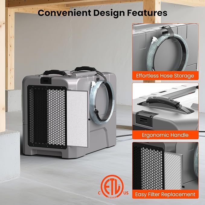 Abestorm LGR85 Commercial Dehumidifiers with Pump, 180 PPD Industrial Dehumidifier for Basement, Crawl Space, Warehouse, Auto Defrosting, 5 Years Limited Warranty