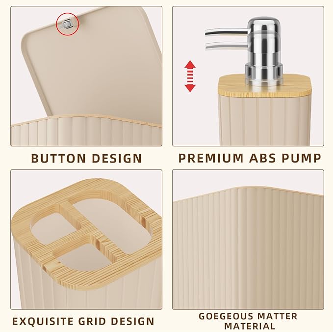 XLHOMO Bathroom Set- 25PC Beige Bathroom Set, Bathroom Set with Shower Curtain and Rugs, Beige Shower Curtain Set, Toilet Brush, Bathroom Trash Can