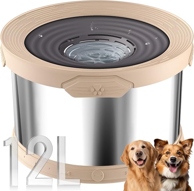 UPSKY 12L Dog Water Bowl No Spill Stainless Steel for Slow Drinking Beige | Large Capacity, Spill-proof, Non-slip Design, Durable, For Large Dogs, Messy Drinkers & Multi-pet Homes, Outdoor / Indoor