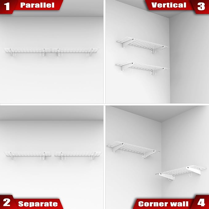 WALMANN 2 Pack Garage Wall Shelves, 45x15 inch Wall Mounted Storage Shelves for Garage Heavy Duty Floating Shelf, Holds Up to 220 lbs(White)