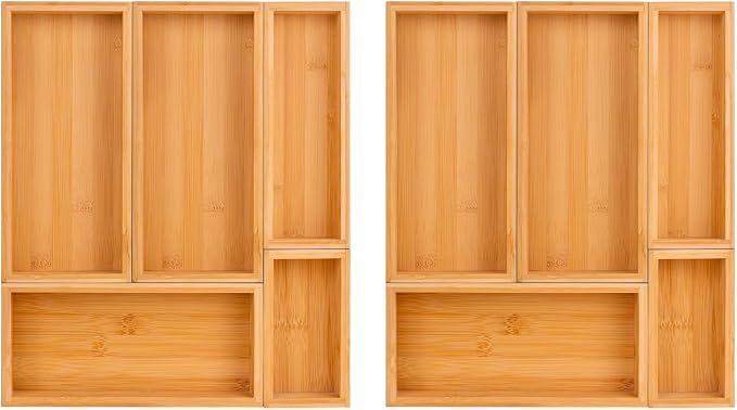 bamboo drawer organizer Set,expandable drawer dividers,wooden storage organizers,drawer organizers for kitchen, bathroom,flatware,Tea Bag Organizer (2 X 5PCS Natural)
