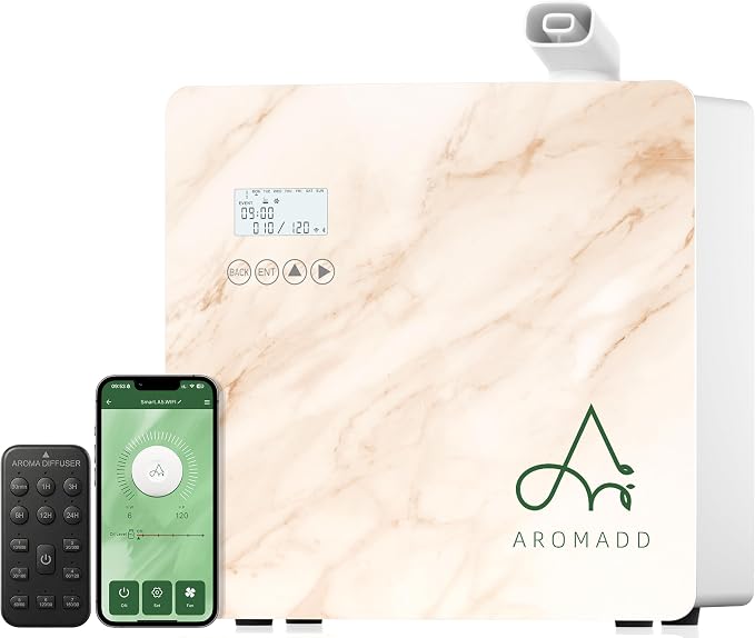 2026 Upgraded 3500 Sq.Ft HVAC Scent Diffuser for Home, Smart Whole House Scent System with App & Remote Control, Hotel Collection Waterless Diffuser for Large Room, Cold Air Tech, 600mL, Marble Beige