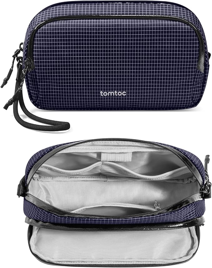 tomtoc Electronic Organizer Travel Case Performance, Water Resistant Dual Compartment Cable Organization Storage Bag for Charger, Cord, Phone, Hard Drive, Power Bank, Accessories Travel Essentials