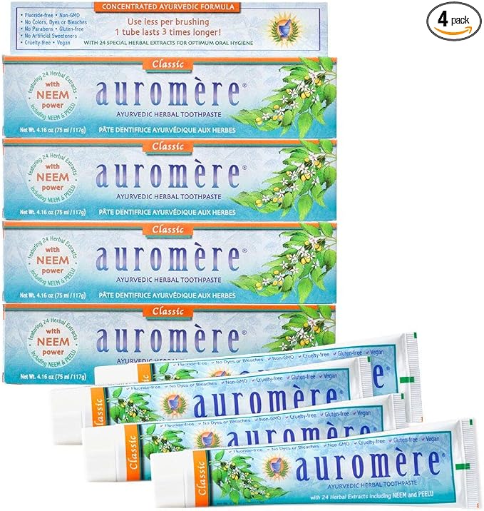 Auromere Ayurvedic Herbal Neem & Clove Toothpaste - Classic Licorice, 4 Pack